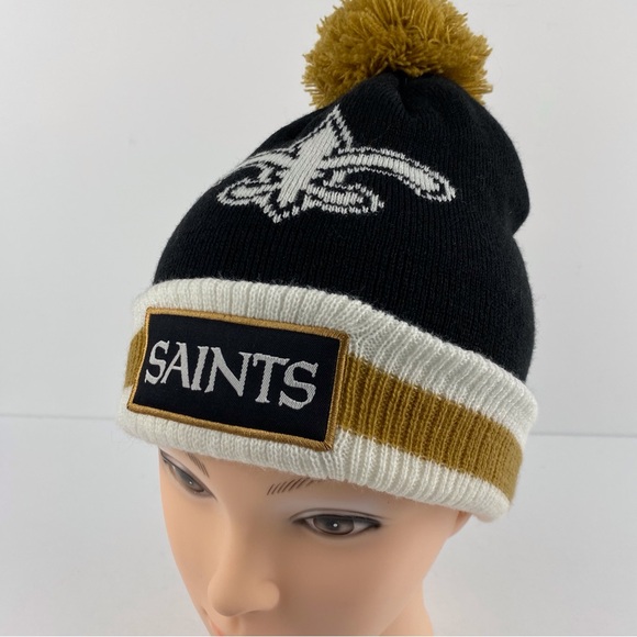 Budweiser New Orleans Saints Beanie Toque with Pompom Navy & White Winter Hat - Picture 3 of 6